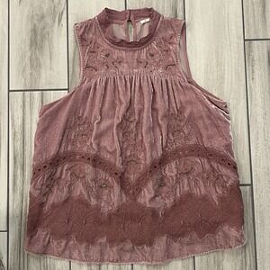Anthropologie Velvet Floreat Top Sleeveless Pink Lace Size 2
